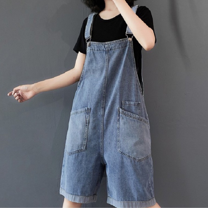 Quần yếm nữ đùi chất bò ống rộng phối túi lilifashion y1259