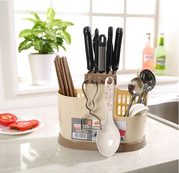 Kệ để dao đồ dùng nhà bếp cao cấp - Kèm ống đũa và khe thoát nước thông minh.