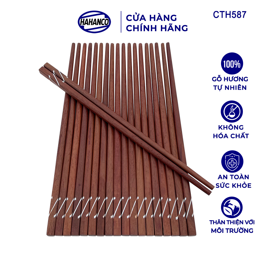 Đũa Gỗ Hương Cẩn Kẻ Chéo HAHANCO (10 Đôi) Phù Hợp Cho Các Quán Ăn Nhà Hàng - CTH587
