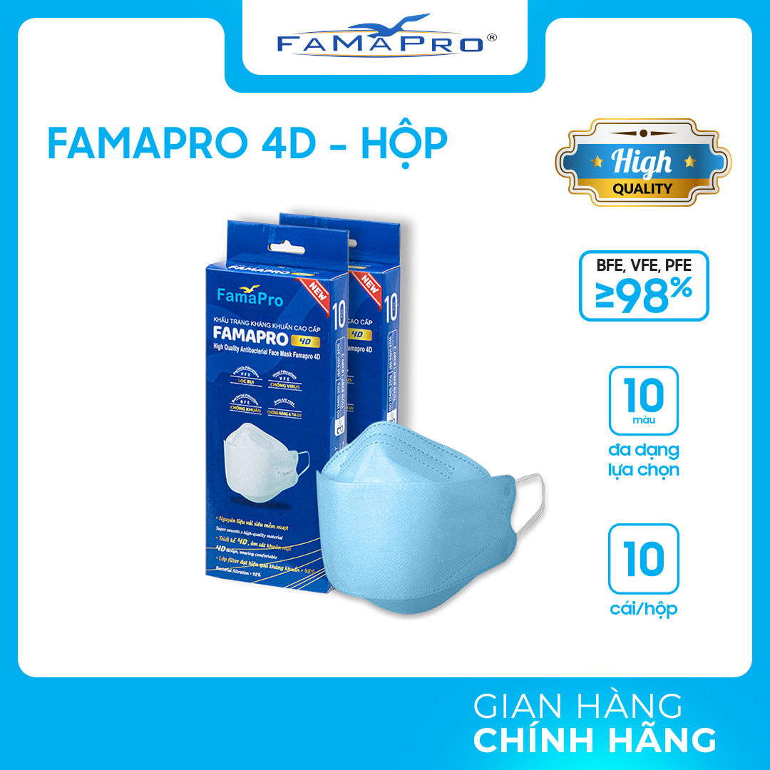 Combo 2 hộp khẩu trang y tế cao cấp kháng khuẩn 3 lớp Famapro 4D KF94 DẠNG HỘP (10 cái / Hộp)