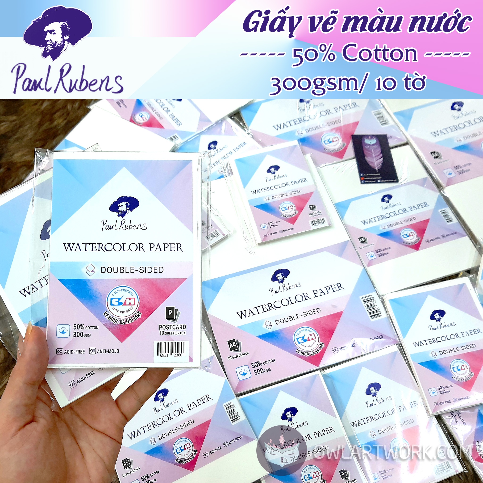 Tập lẻ - giấy vẽ màu nước paul rubens 50% cotton 300gsm 10 tờ