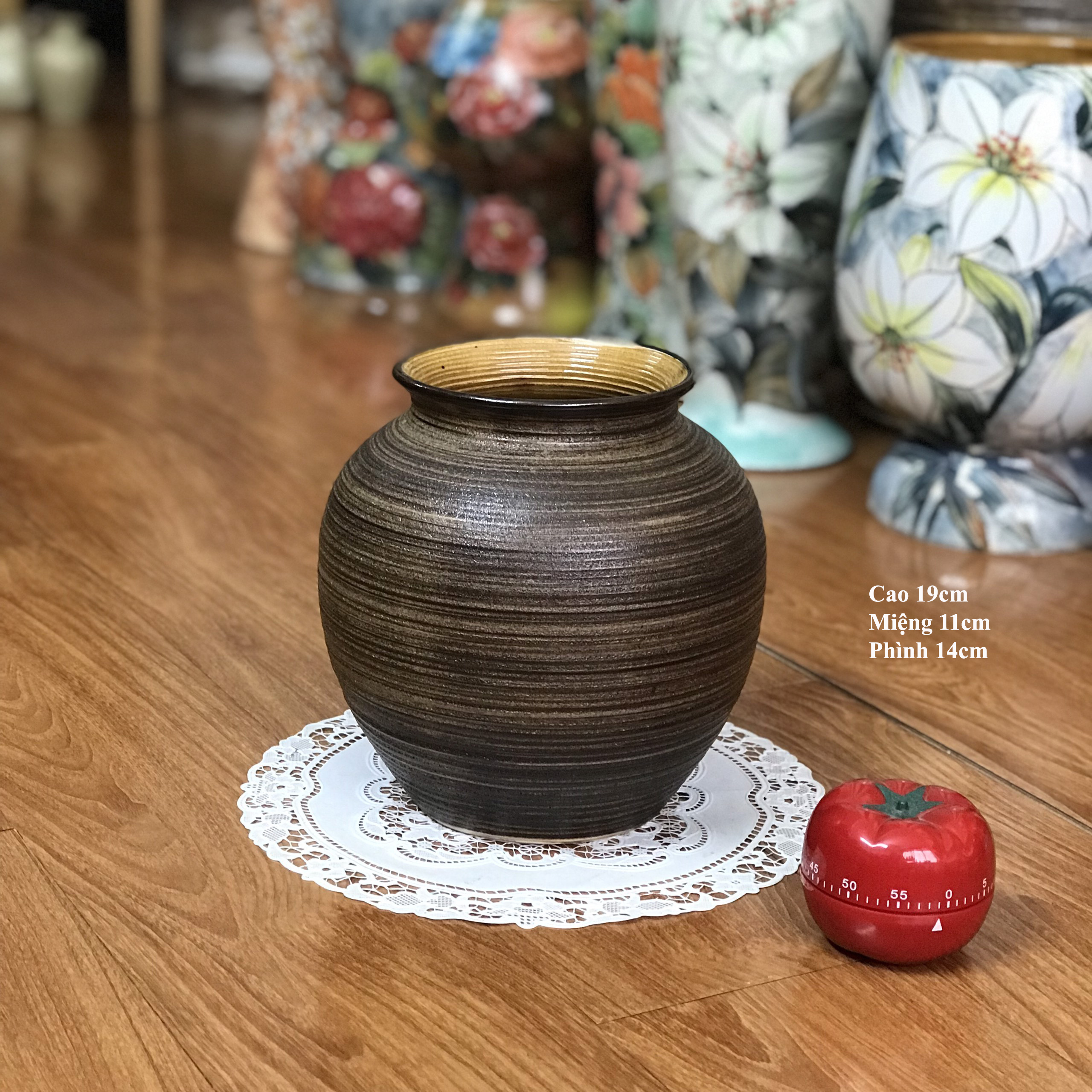 Bình hoa gốm bát tràng dáng vò cao 19cm và dáng chuông cao 15cm gqa18