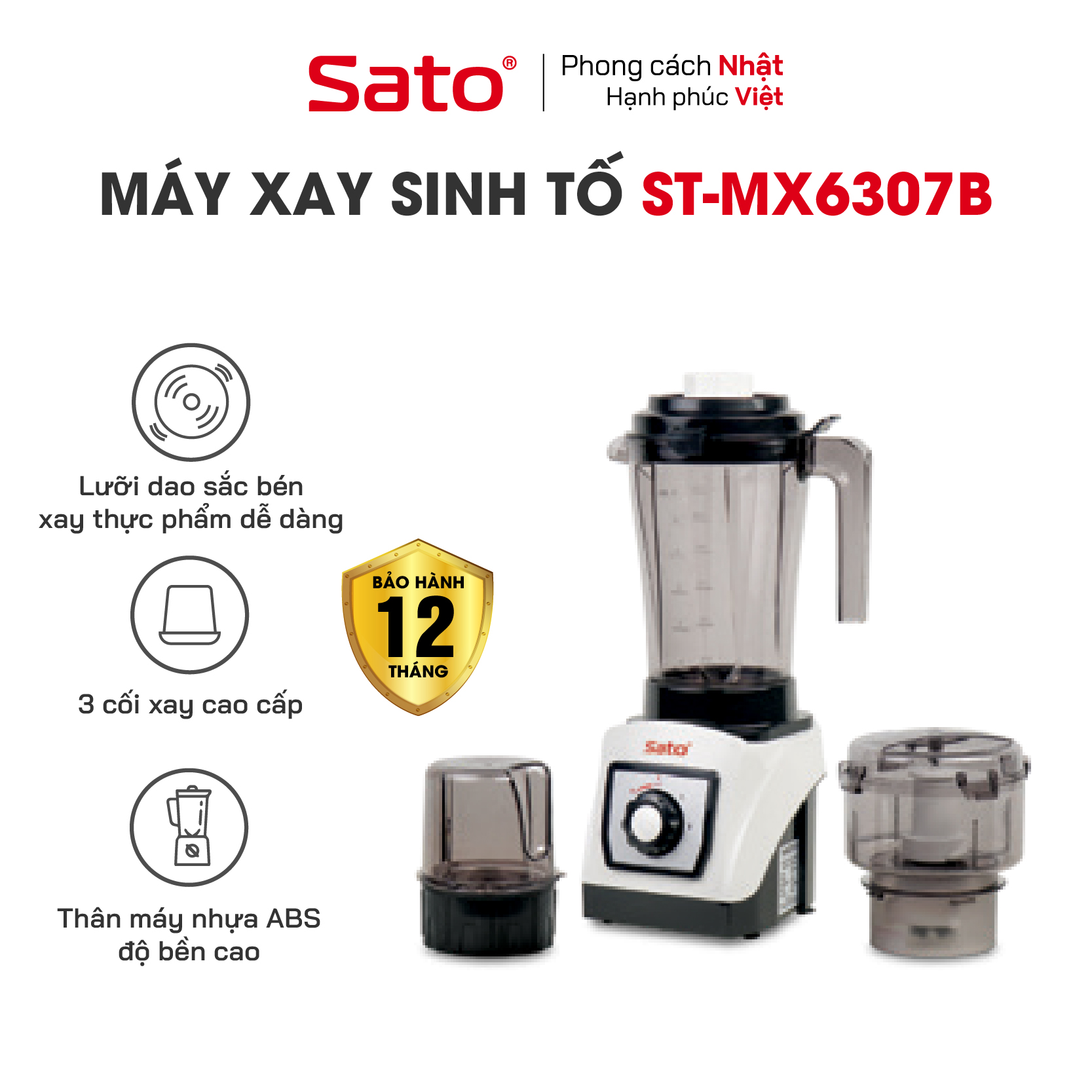 Máy xay sinh tố đa năng 3 cối 1.2l sato mx6307b