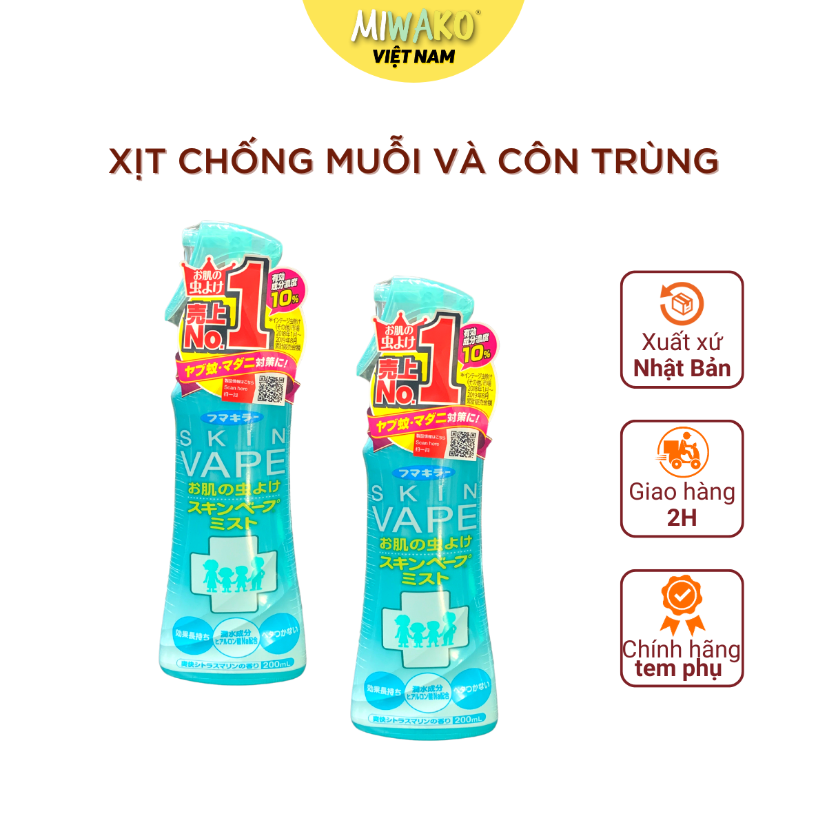 Xịt chống muỗi và côn trùng skinvape nhật bản cho bé chai 200ml từ 6 tháng tuổi