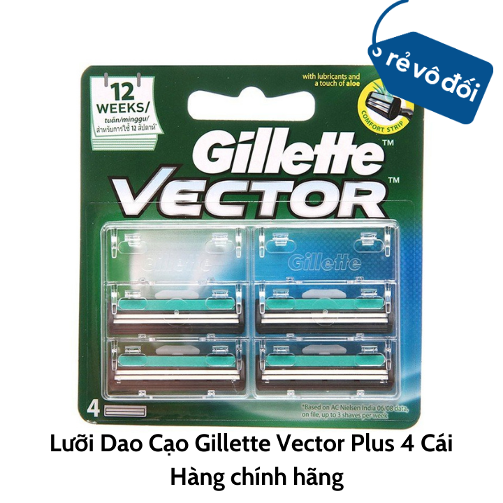 [ Chính hãng ] Dao cạo râu 2 lưỡi thay thế Gillette Vector vỉ 4 cái