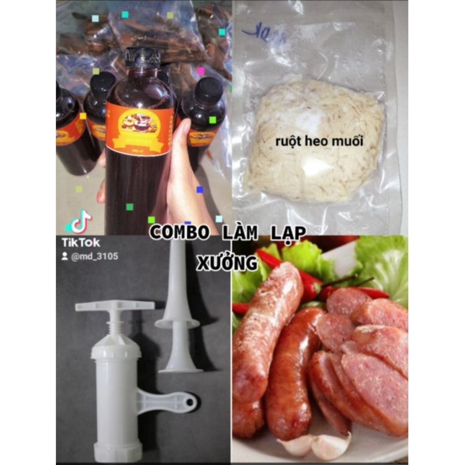Combo làm lạp xưởng bộ ống nhồi xúc xích, lạp xưởng+ vỏ bọc lạp xưởng + gia vị mai quế lộ