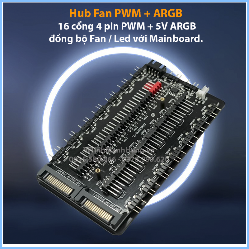 Hub Fan PWM + ARGB, 16 cổng 4 pin PWM + 5V ARGB, đồng bộ Fan / Led với Mainboard. Giá 164,094 Đồng*Miễn phí vận chuyển