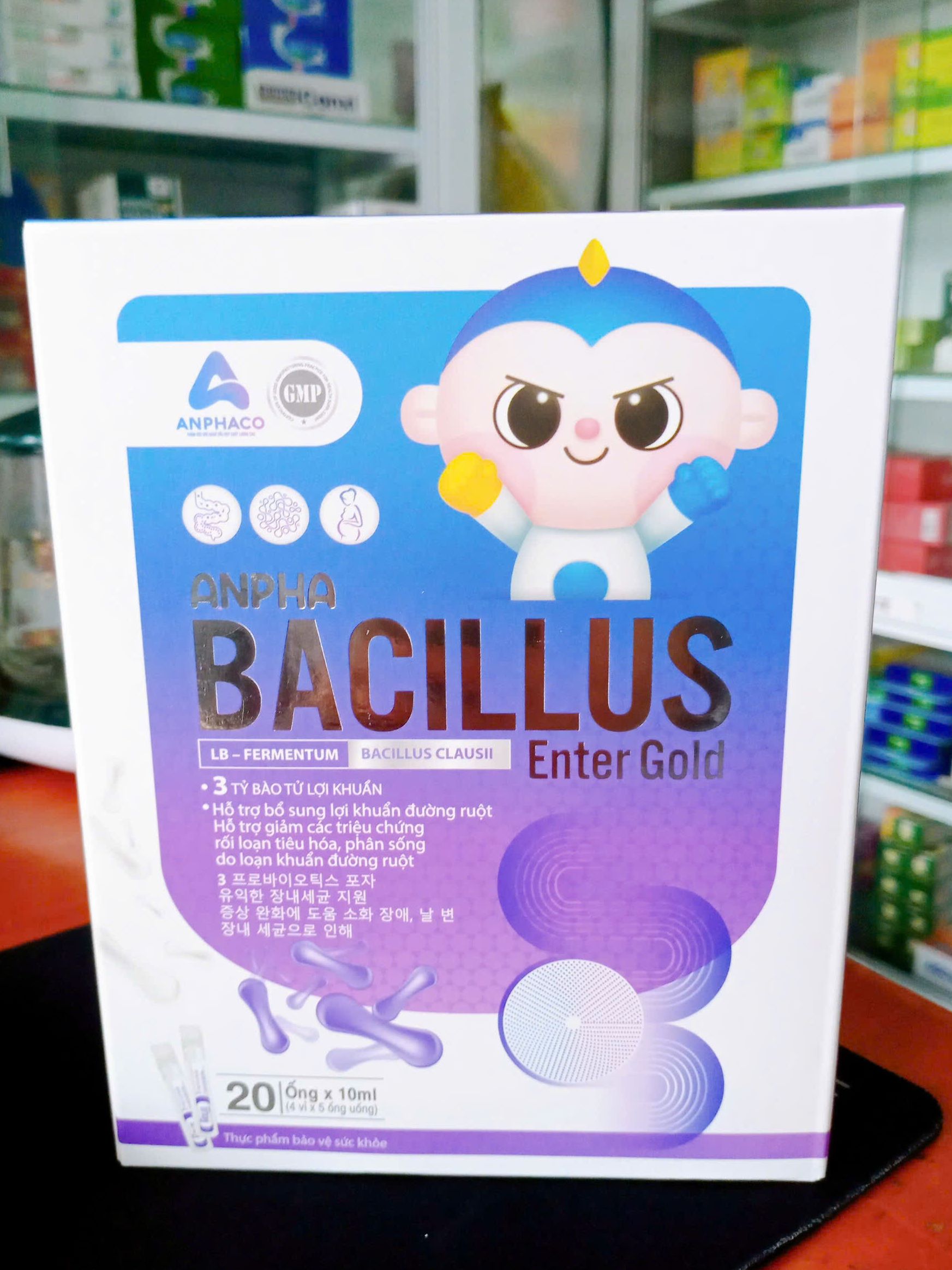 Men vi sinh Bacillus Enter Gold USVIP - Bổ Sung 3 tỷ Lợi Khuẩn Dùng Cho Người Tiêu Hóa Kém, Ăn Không Tiêu, Đầy Bụng, Tiêu Chảy Hộp 20 ống