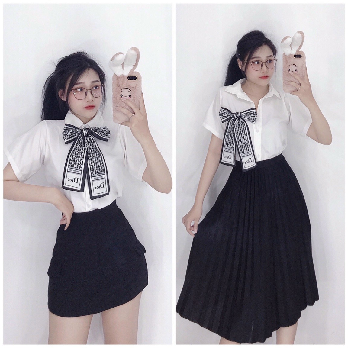Sơ mi voan nơ cn,sơ mi kiểu tay ngắn tặng kèm nơ,ly store