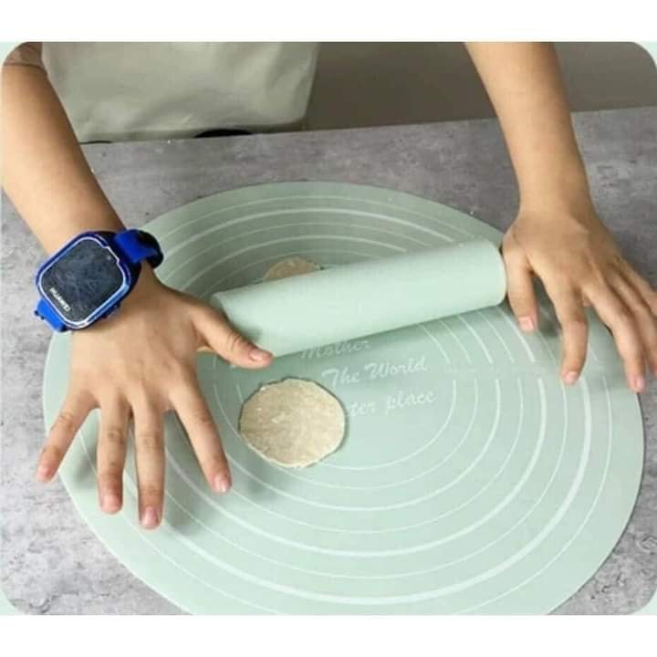 Bộ thảm chày cán lăn nhào bột silicon làm bánh-bộ thảm nhào bột chày cán lăn silicon dày làm bánh pizza chống dính nhà bếp tiện lợi