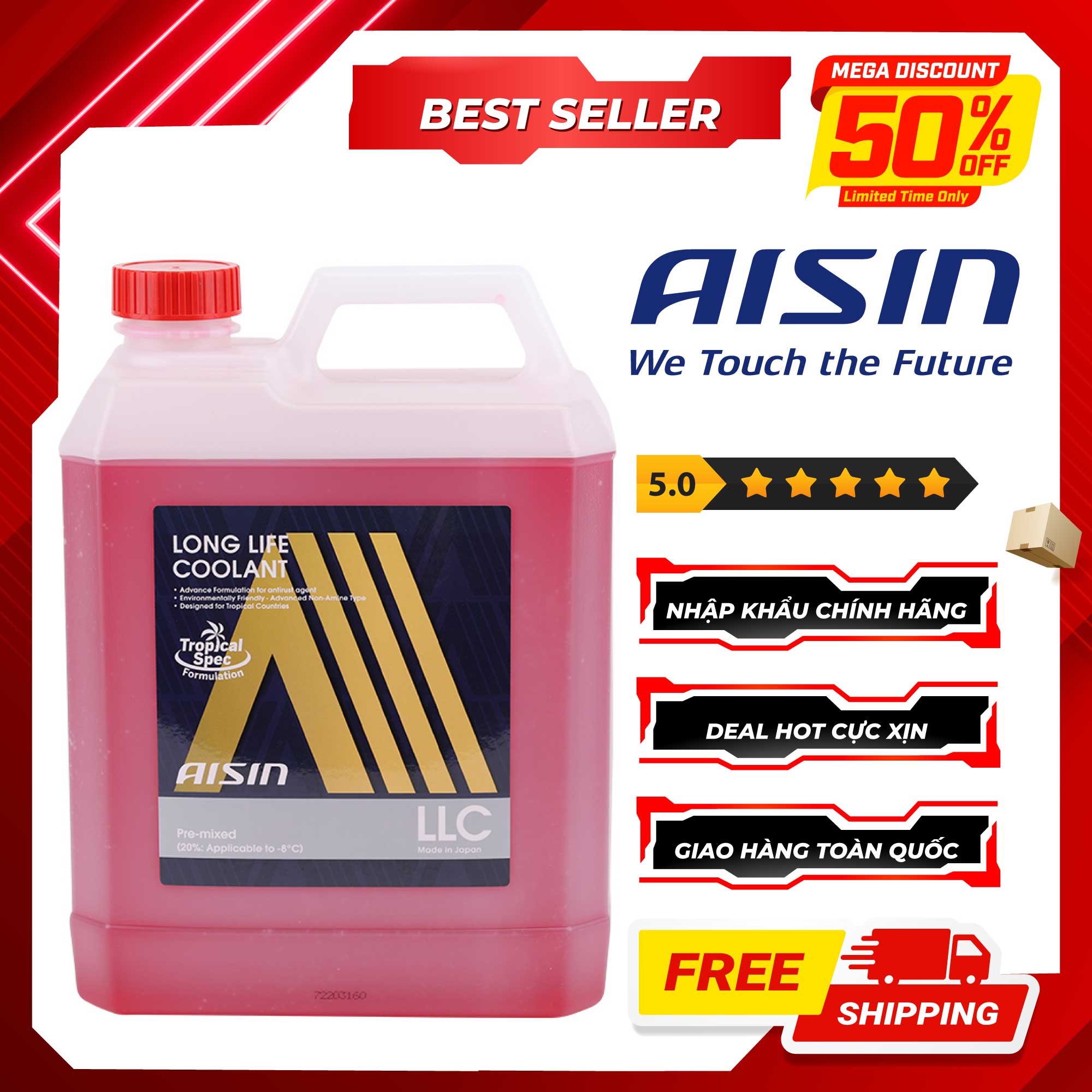 Nước Làm Mát Động Cơ Màu Đỏ AISIN LCPM20A4LR 4L - Nhập Khẩu Chính Hãng