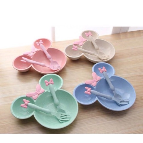 [ SIÊU RẺ ĐẸP ] Bộ bát tập ăn dặm lúa mạch kèm thìa và dĩa cho bé trai bé gái mẫu mới