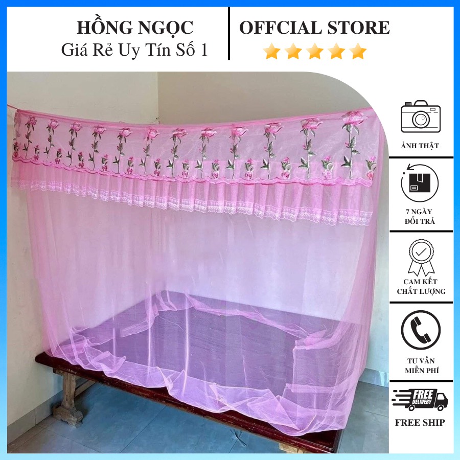 Mùng ngủ thêu hoa màn tuyn thái thêu hoa cao cấp không cửa độ bền 5 năm