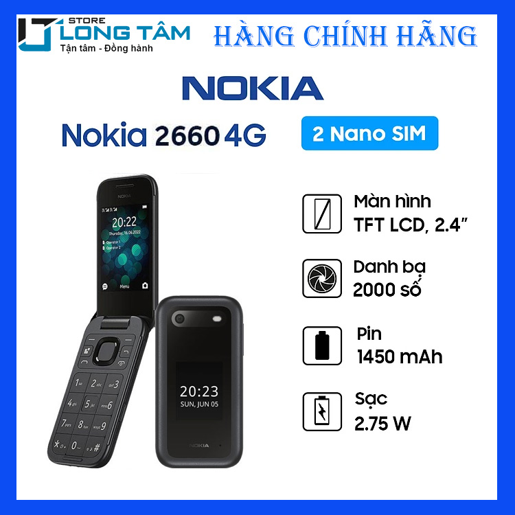 Điện thoại Nokia 2660 Flip bật nắp màu đen - Hàng chính hãng