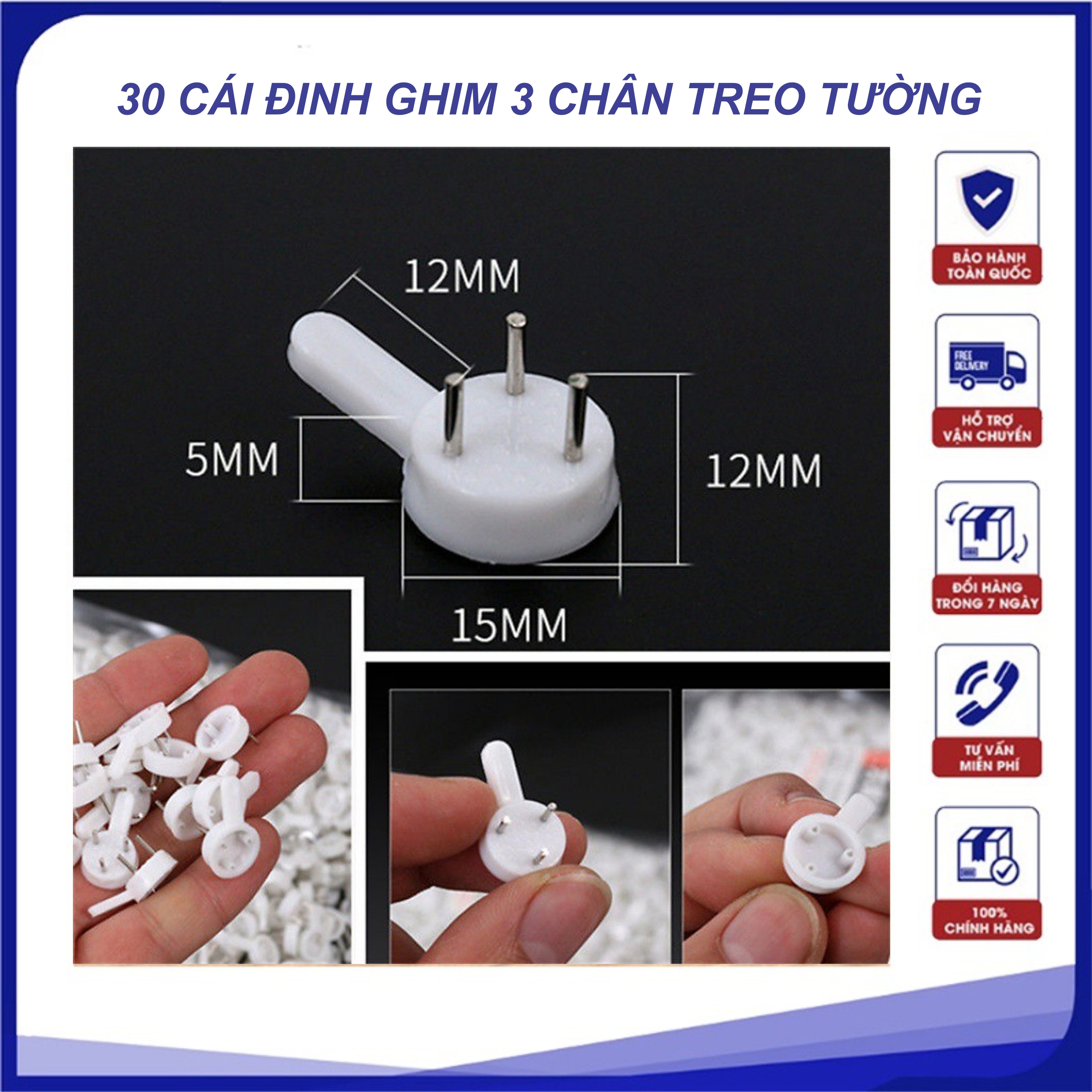 [ Gía sỉ ] Combo 30 đinh ghim 3 chân ghim đóng tường treo khung ảnh