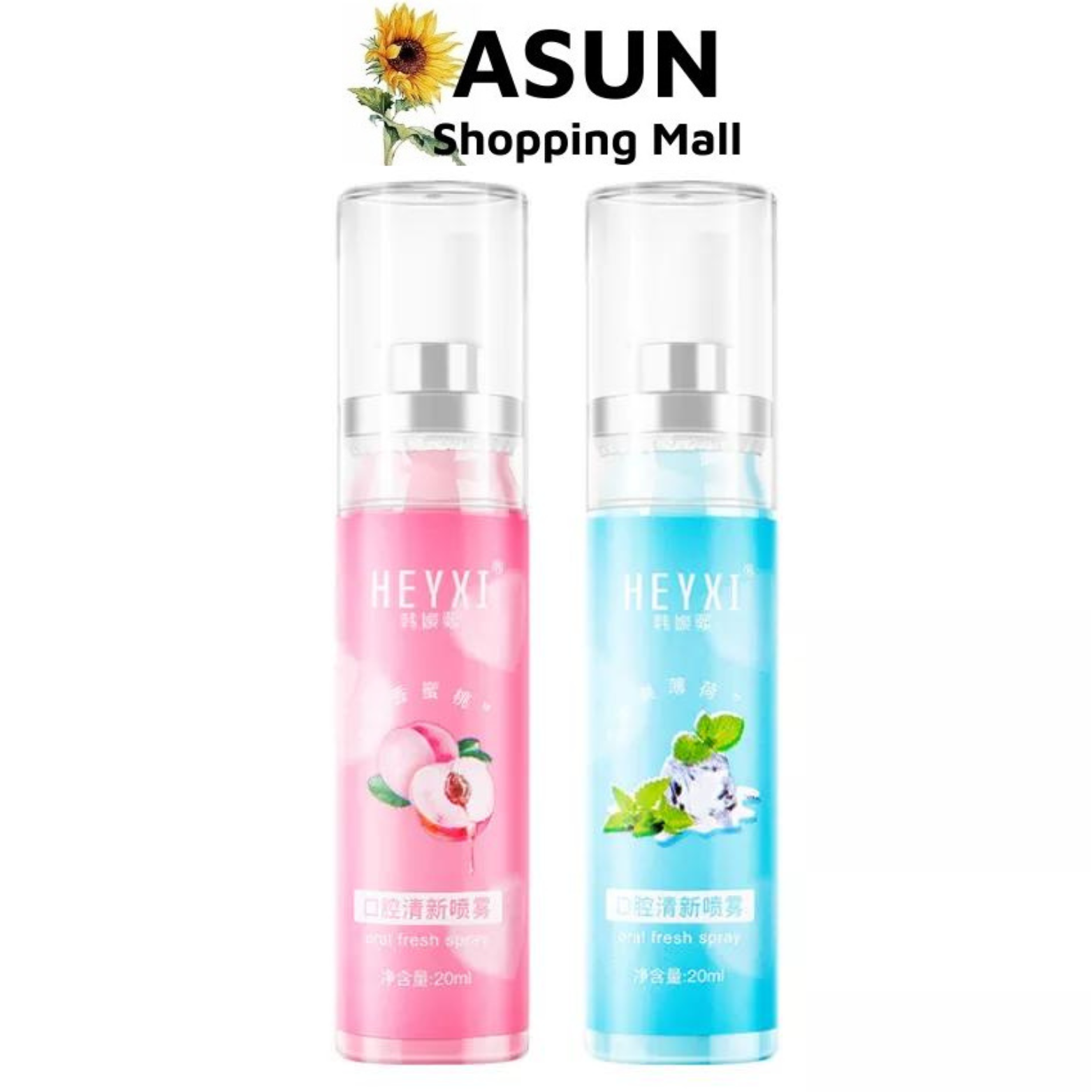 Xịt thơm miệng heyxi 20ml thơm mát, kháng khuẩn vị đào/bạc hà