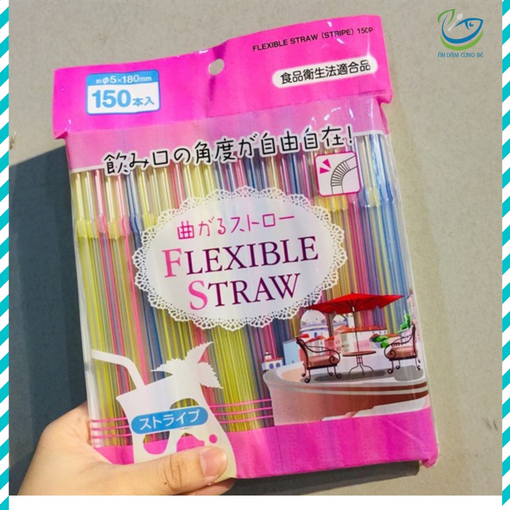 Set 150 ống hút nhựa Flexible Straw Nhật Bản nhiều màu an toàn cho bé và gia đình chất lượng cao