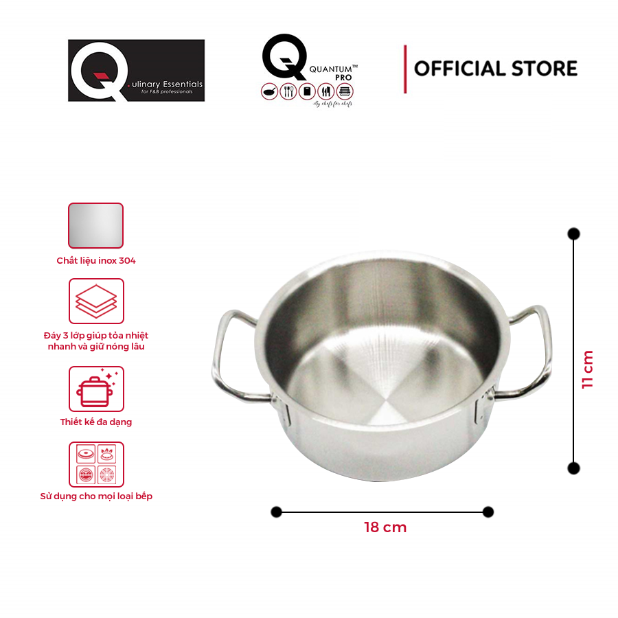 Nồi casserole inox quantum-pro 3.2l đường kính 18cm - không kèm nắp