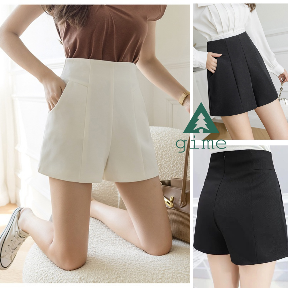 Quần short nữ lưng cao ống rộng quần đùi nữ cạp cao dáng chữ a vải tuyết mưa công sở đi phố