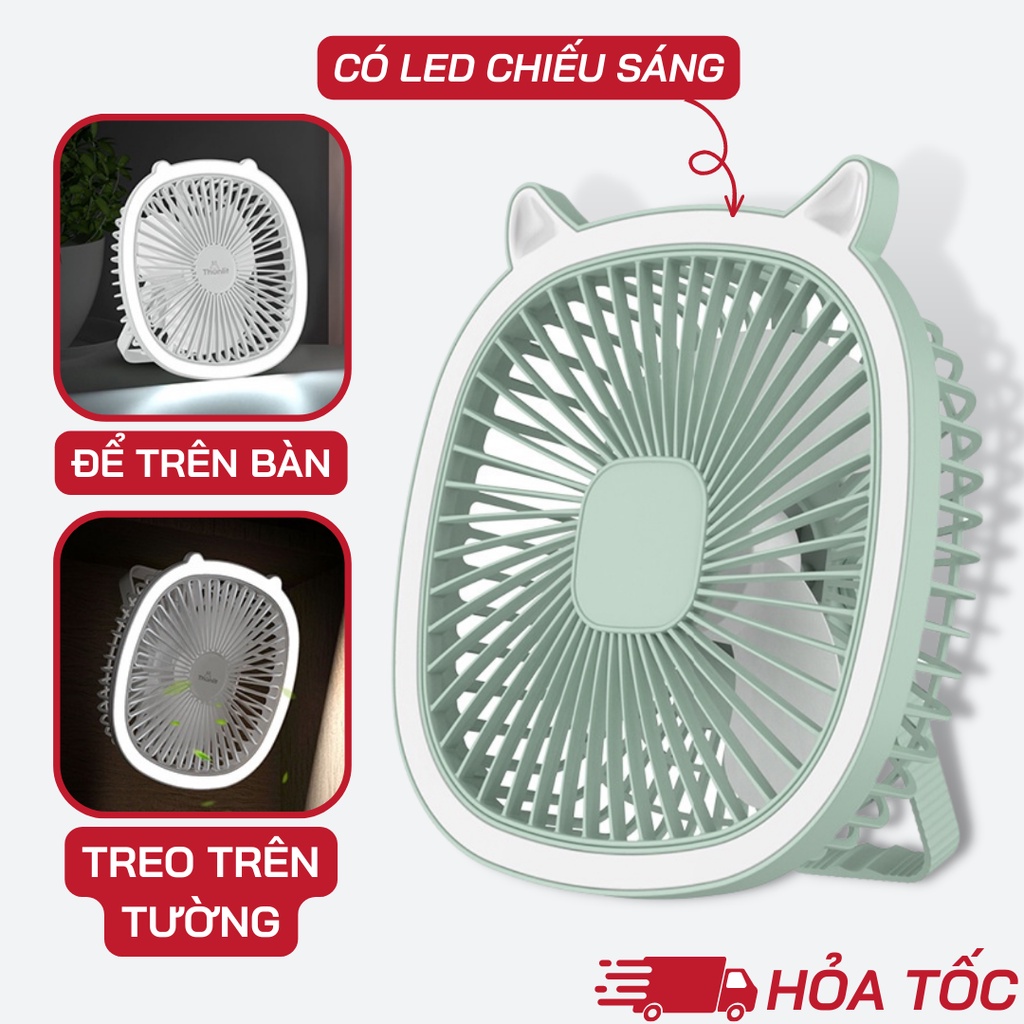 Quạt Mini Để Bàn tích điện Upupin - Quạt Treo Tường Siêu Cute, Để Bàn Làm Việc, Bàn Học, Treo Tường