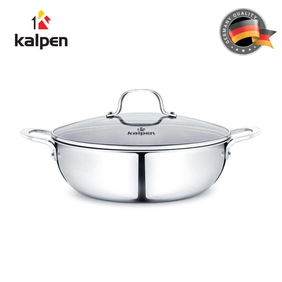 Chảo lẩu Inox 304 thân đúc đáy liền nguyên khối Kalpen size 28cm chuẩn hàng Đức - Bảo hành 10 năm