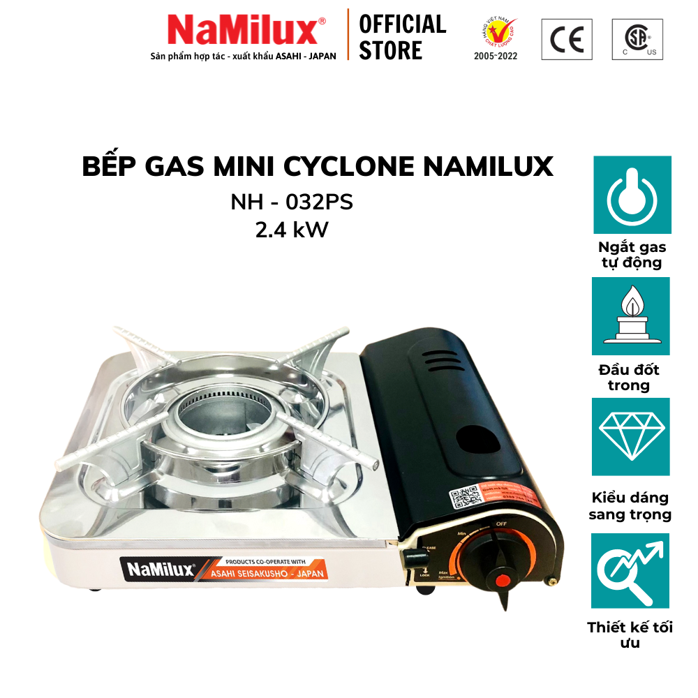 Bếp gas mini namilux nh-032ps│đầu đốt cyclone│tiết kiệm gas│van ngắt gas an toàn│công suất 2.4kw │hàng chính hãng
