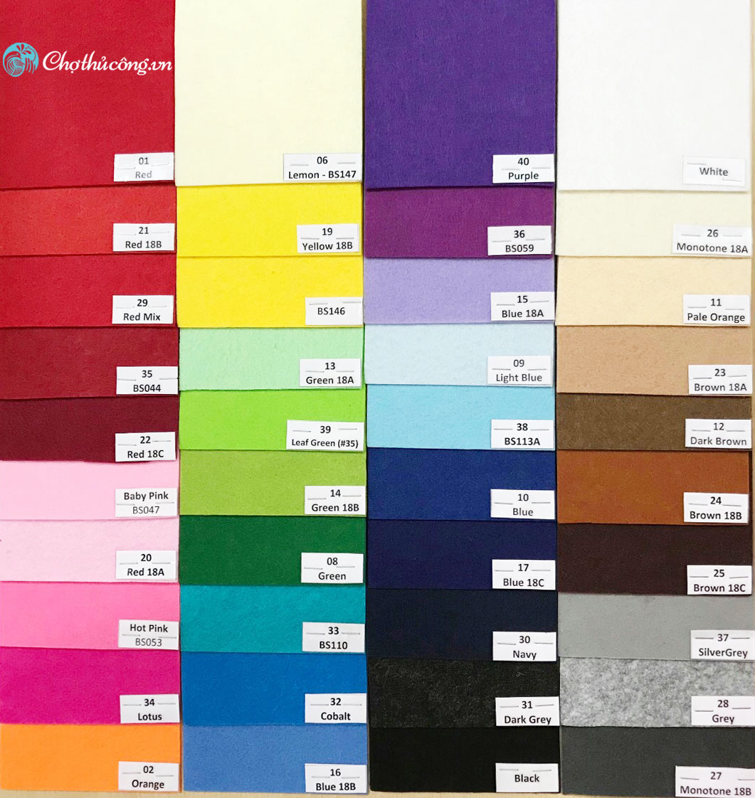 [HCM]Combo 10 vải nỉ cứng 90X90cm (vải không dệt / vải dạ / felt) làm đồ handmade craft thủ công (10 màu khác nhau)