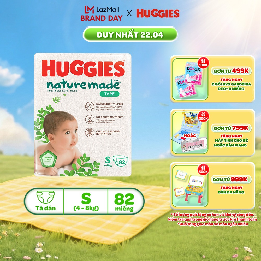 Tã/Bỉm dán sơ sinh Huggies NatureMade Super Jumbo NB60/S82