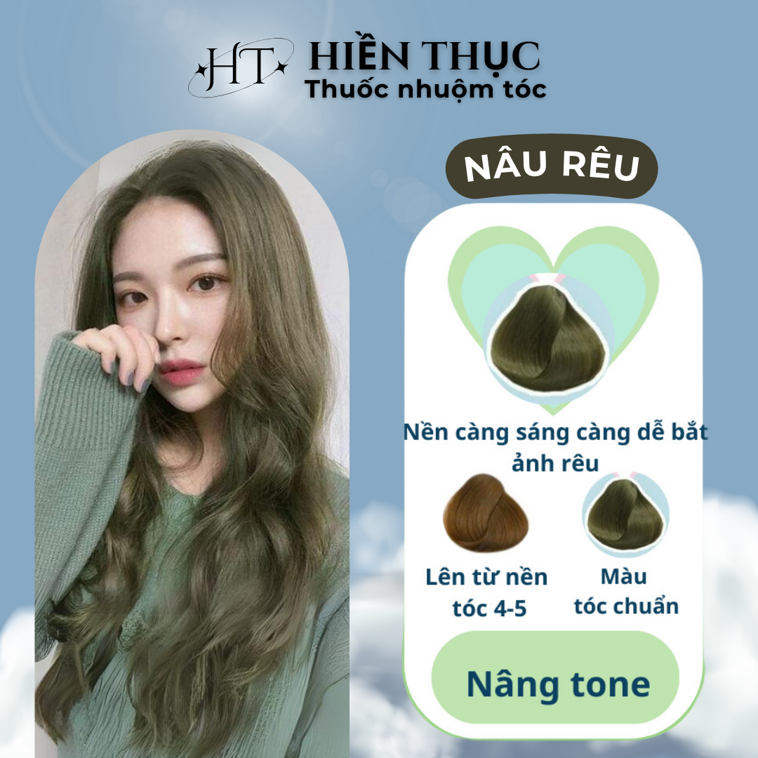 Thuốc nhuộm tóc màu Nâu Rêu kèm dụng cụ nhuộm tóc | Thuốc nhuộm tóc Hiền Thục
