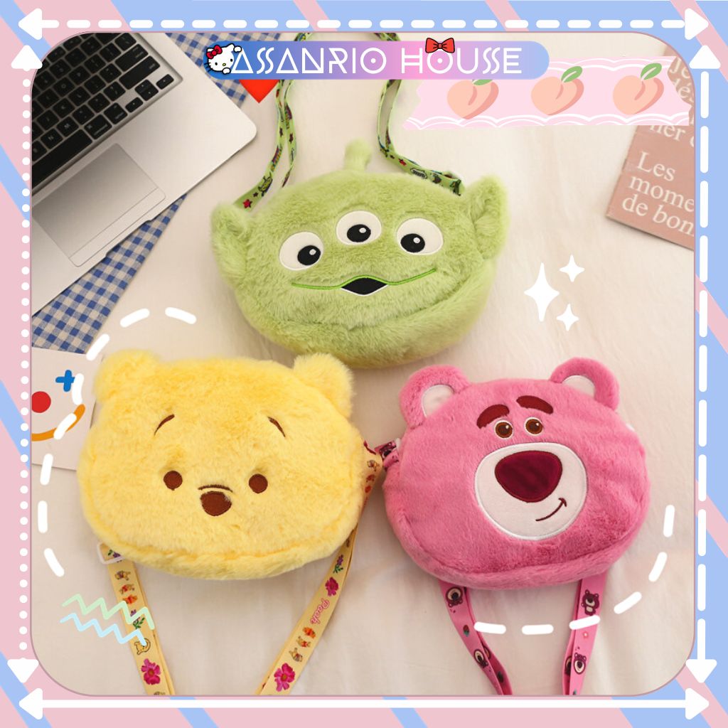 Túi đeo chéo gấu disney gấu dâu, gấu pooh, quái vật 3 mắt có dây hoạt hình siêu đáng yêu - túi gấu bông asanrio house