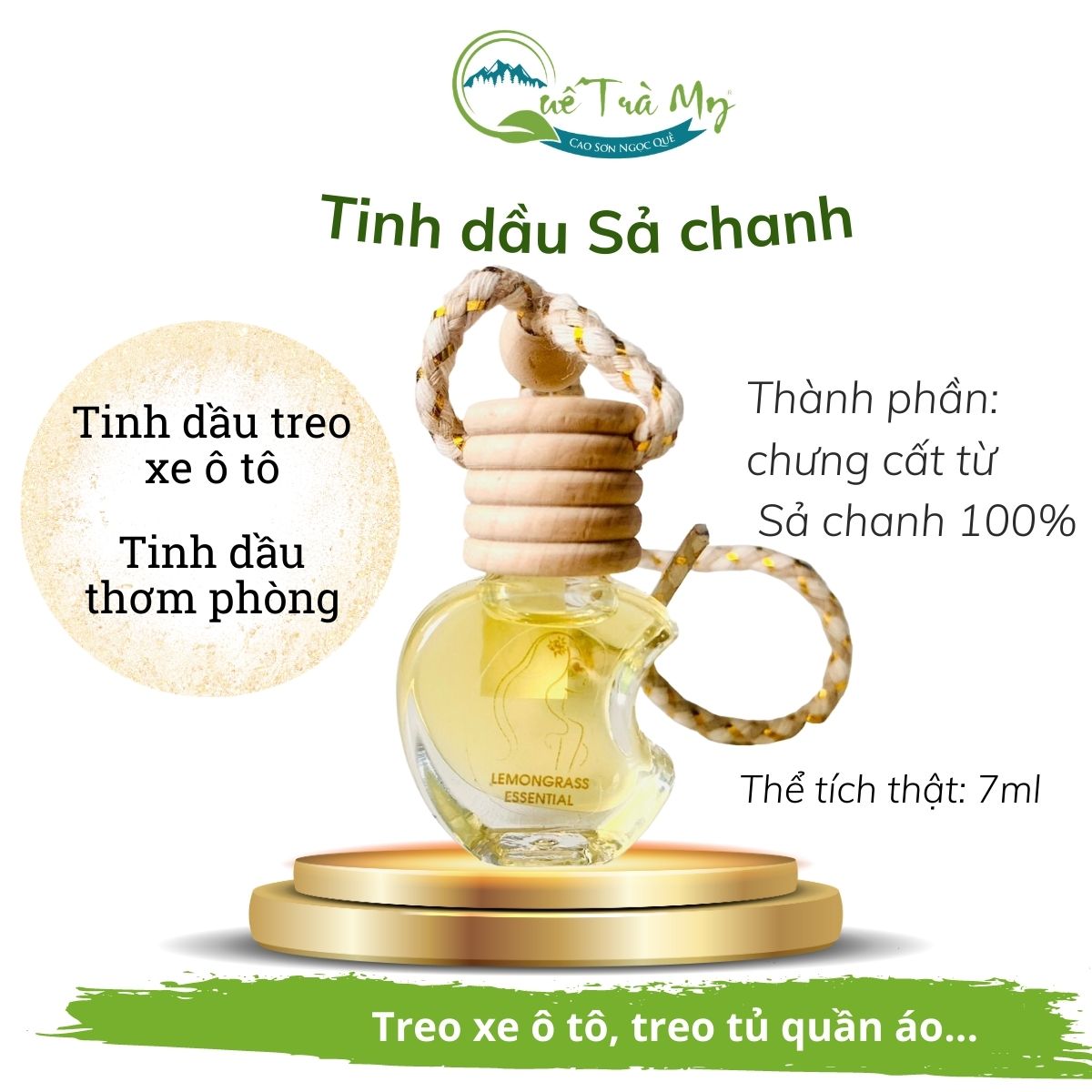 Tinh dầu treo xe ô tô hương sả chanh quế trà my tinh dầu nguyên chất khử mùi xe hơi, Xua đuổi muỗi, côn trùng.