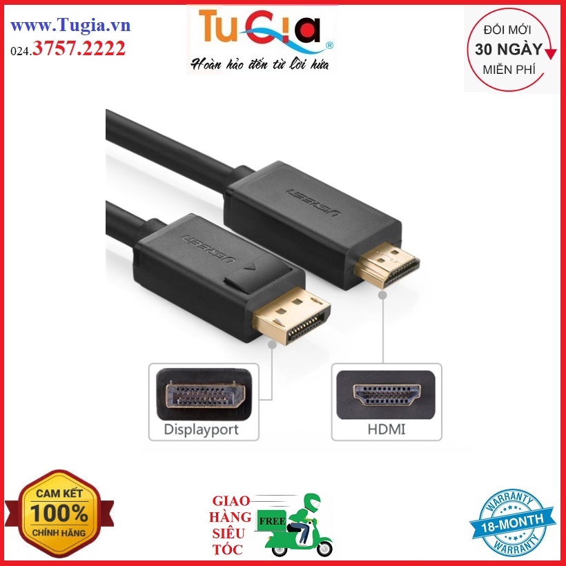 Cáp chuyển đổi displayport sang hdmi ugreen 3m 10203 - hàng chính hãng