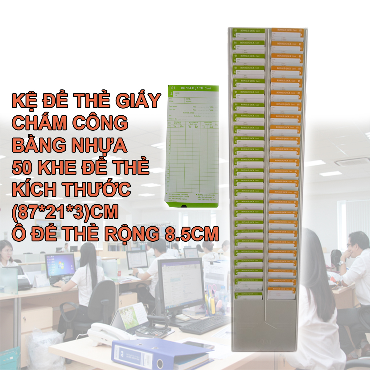 Kệ dể thẻ giấy chấm công- 50 khe để thẻ- bằng nhựa cao cấp