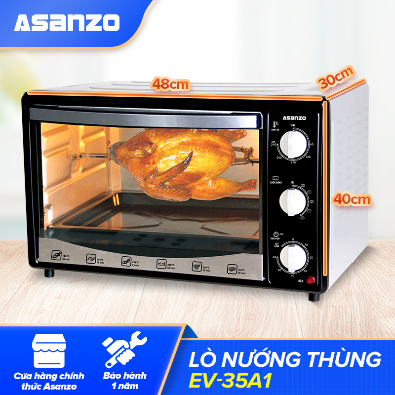 Lò nướng thùng Asanzo EV-35A1 [Công Suất 1500W Dung Tích 35L] - Hàng Chính Hãng Bảo Hành 12 Tháng