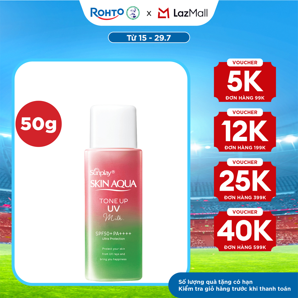 Kem chống nắng nâng tông Skin Aqua Tone up Rose cho da trắng, khuyết điểm xanh hoặc tái xanh, dạng sữa Sunplay Skin Aqua Tone Up UV Milk Rose  SPF 50+ PA++++ 50g