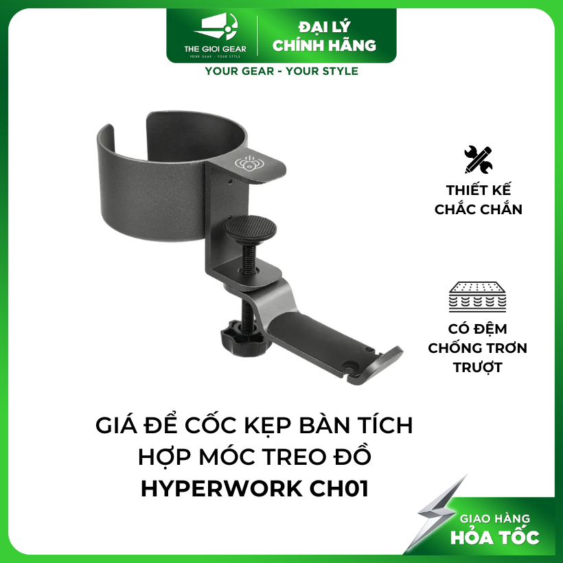 Giá đỡ cốc kẹp bàn hyperwork ch01 xám đen - hàng chính hãng