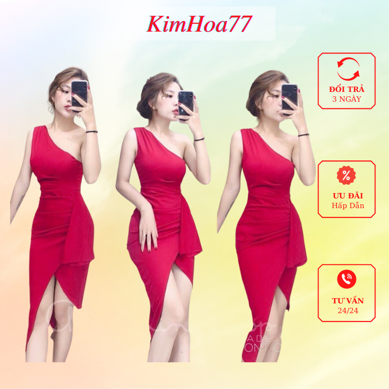Váy body đầm nữ dự tiệc freesize chất umi cộc tay lệch vai có mút ngực kimhoa77