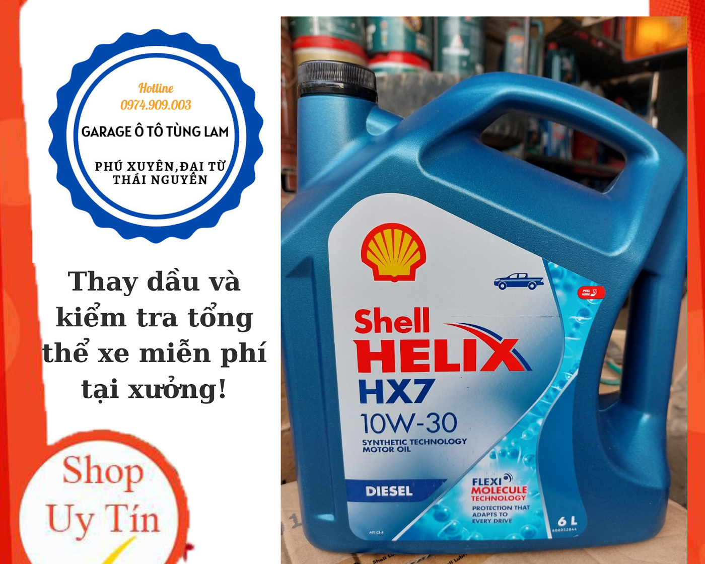 Dầu nhớt Shell Helix HX7 Diesel 10W30 6L Dùng cho xe máy dầu, xe bán tải