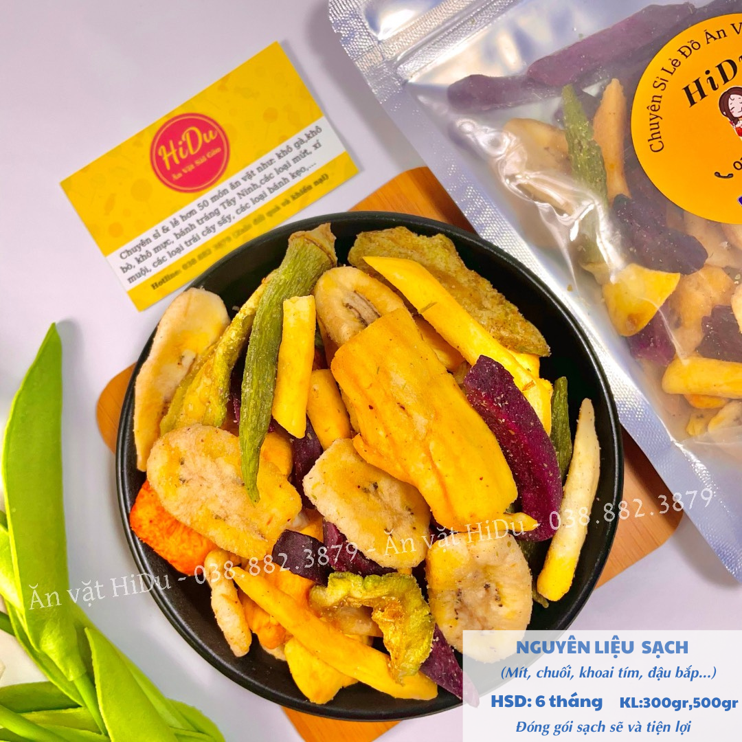 Trái cây sấy khô giảm cân thập cẩm 500gr Ăn vặt HiDu vừa ngon vừa rẻ