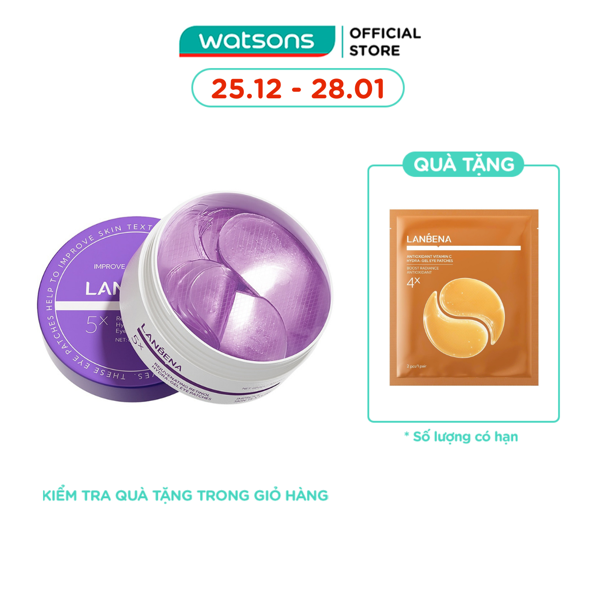   MUA LÀ CÓ QUÀ  Mặt Nạ Mắt Lanbena Làm Mờ Nếp Nhăn Rejuvenating Retinol Hydra-Gel Eye Patches 60Pcs 