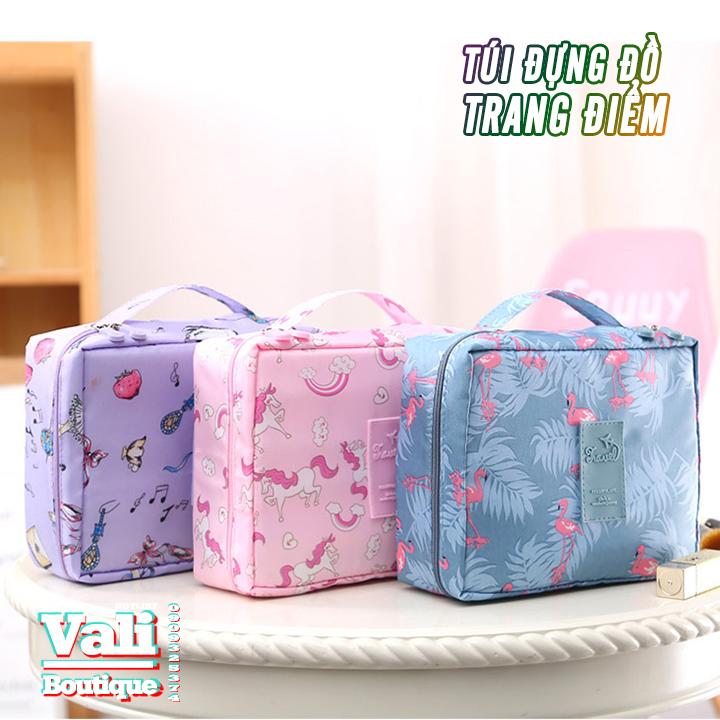[HCM]Túi đựng đồ trang điểm - túi đựng vật dụng tiện lợi vải dù chống thấm nước họa tiết hoa văn - nhiều màu
