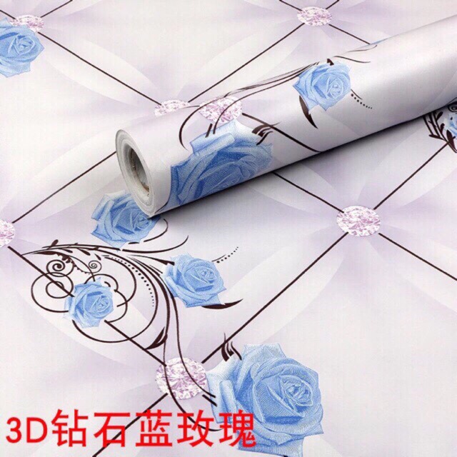 10m giấy dán tường sẵn keo hoa hồng ruby màu xanh 6047-2, decal trang trí tường, decor phòng