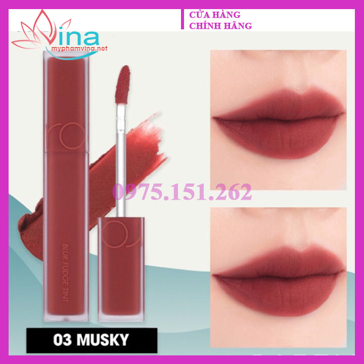 SON KEM LÌ ROMAND BLUR FUDGE TINT MÀU 03 MUSKY: CAM ĐỎ GẠCH