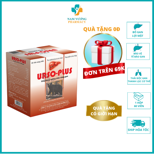 Urso plus - bổ gan, lợi mật - tăng cường chức năng gan, giúp thải độc gan , làm mát gan, hạ men gan - hộp 60v