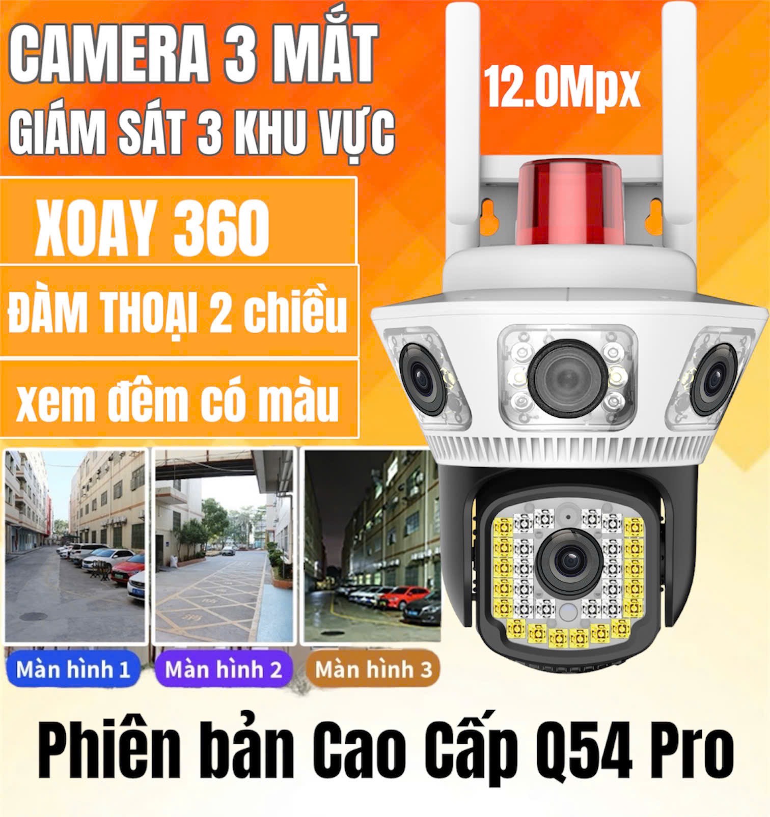 CAMERA YOOSEE Q54 PRO - 4 MẮT 3 MÀN HÌNH - FHD - NGOÀI TRỜI CHỐNG NƯỚC XOAY - CÓ ĐÈN BÁO ĐỘNG ĐỎ Giá 665,000 Đồng*Miễn phí vận chuyển