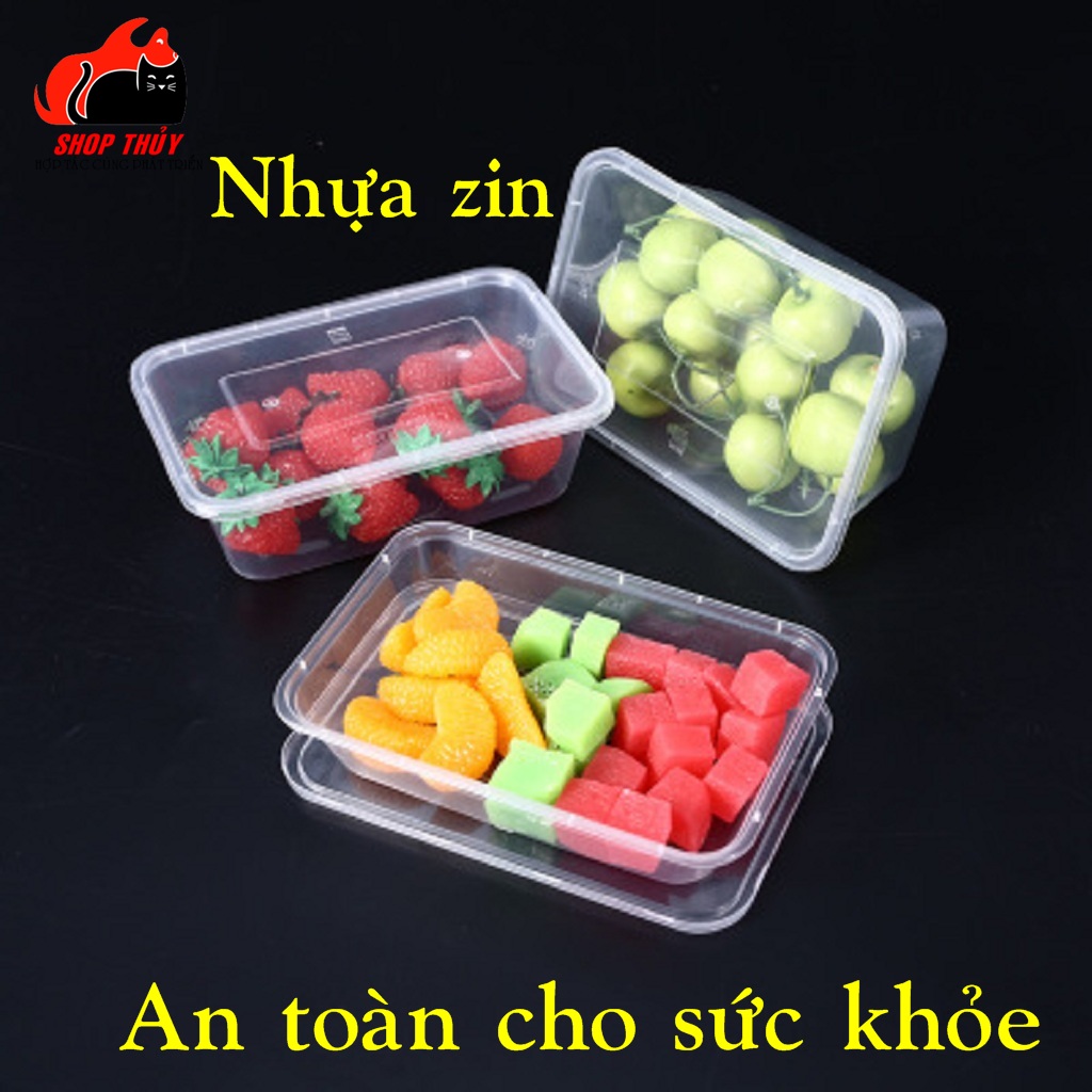 Hộp nhựa đựng thực phẩm chữ nhật 1000ml-10 hộp nhựa Microwave kèm nắp TN87 dùng được trong lò vi sóng.