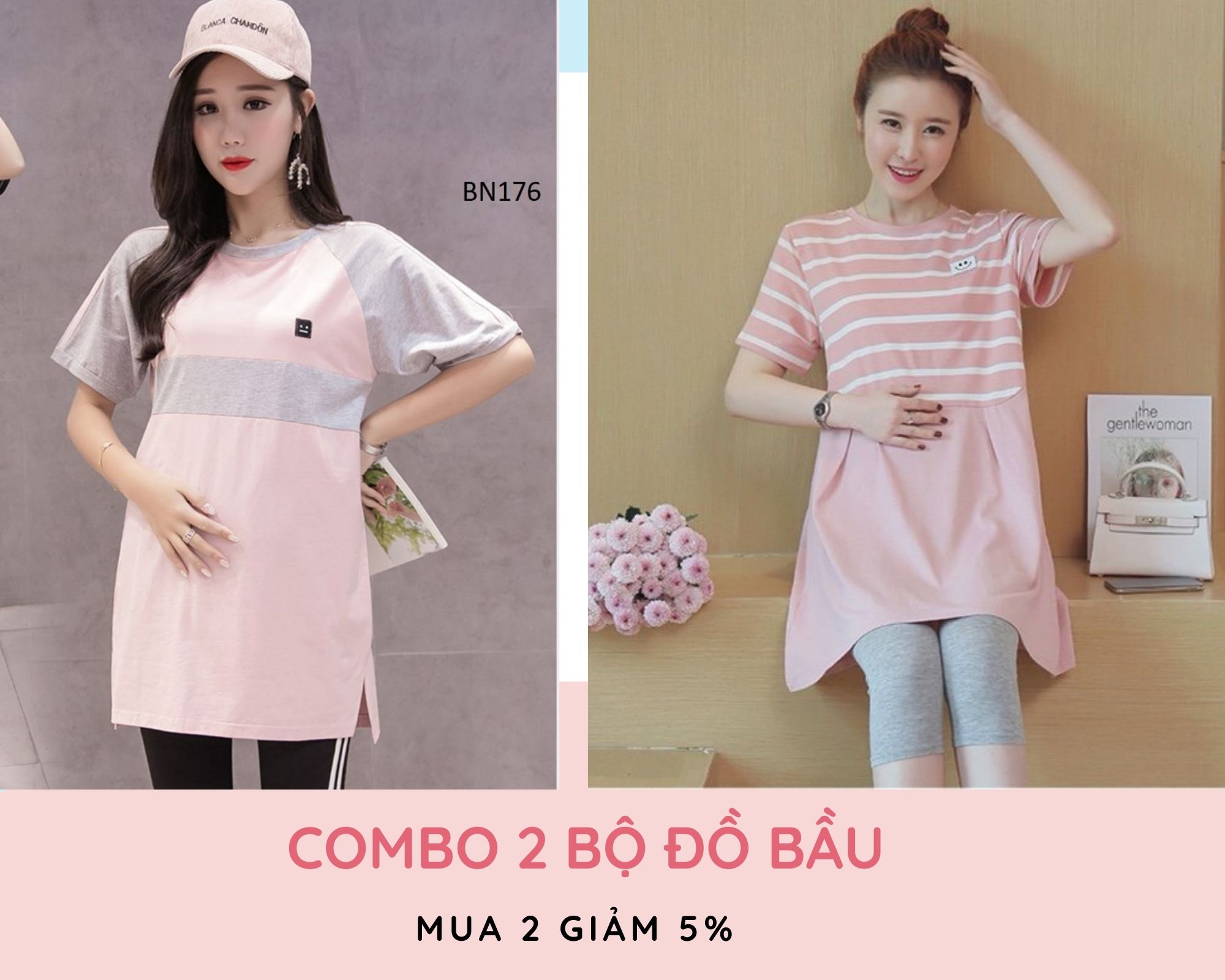 Combo 2 bộ đồ bầu và sau sinh, set đồ nữ thời trang bn176+bn179