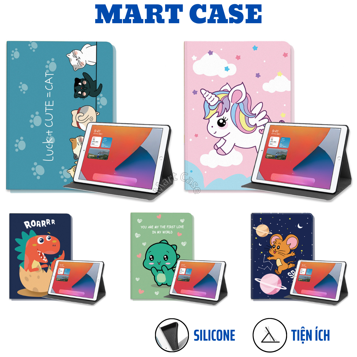 Ốp ipad Silicon hình Ngựa kỳ lân chất đẹp cho ipad Gen 5-6-7-8-9-10/Air 1-2-3-4-5/Pro 11-9.7-10.5/Mini 1-6 -MART CASE