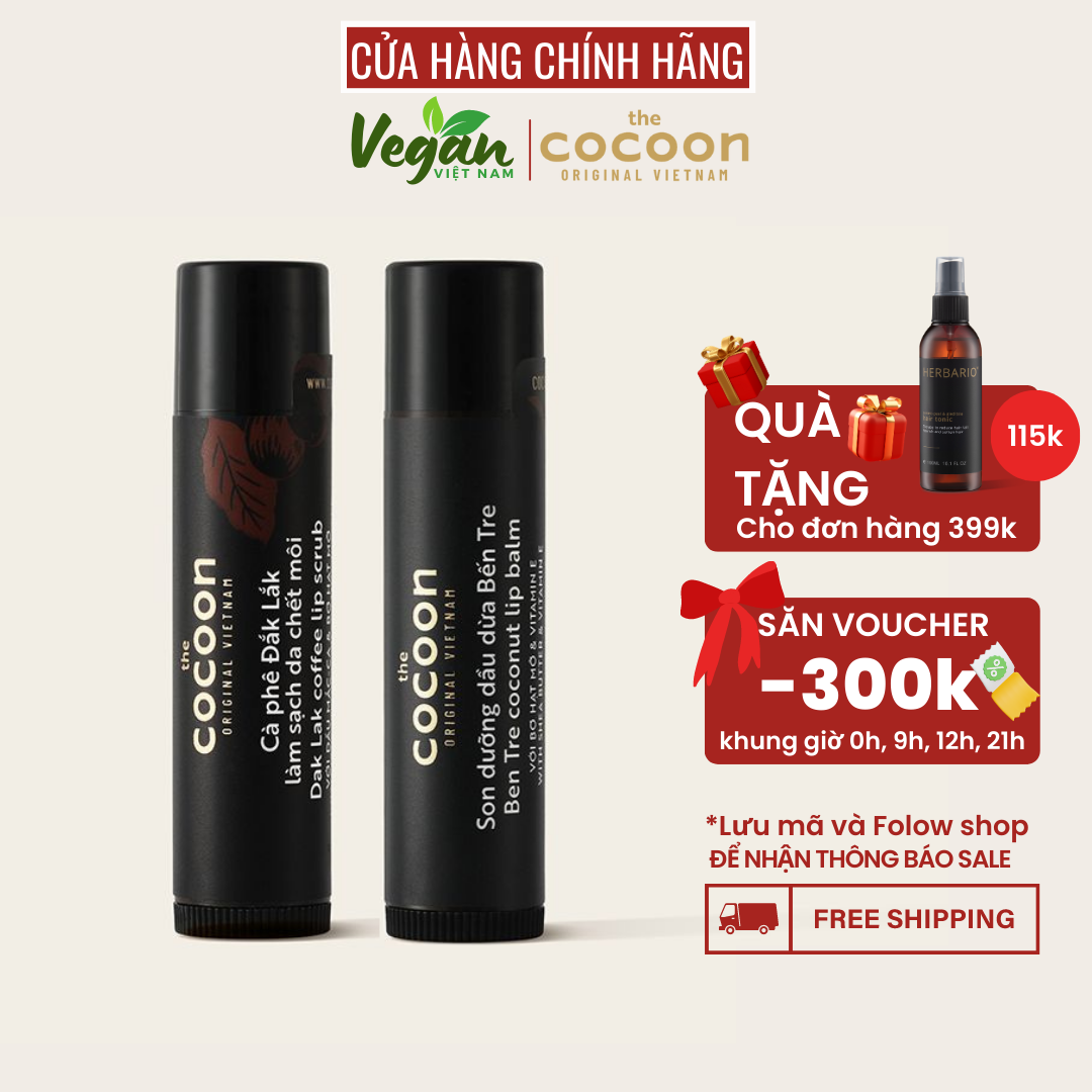 Son dưỡng môi dầu dừa kết hợp son cà phê tẩy da chết cho môi 5g - Vegan Việt Nam