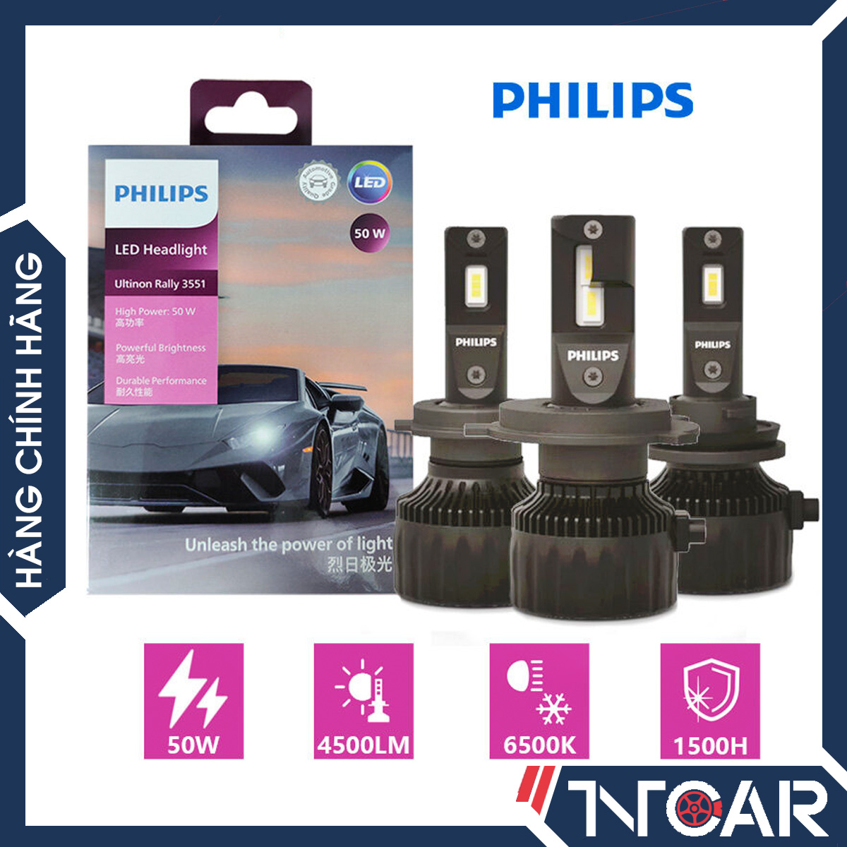 Đèn pha led ô tô philips rally 3551 - 100w/cặp